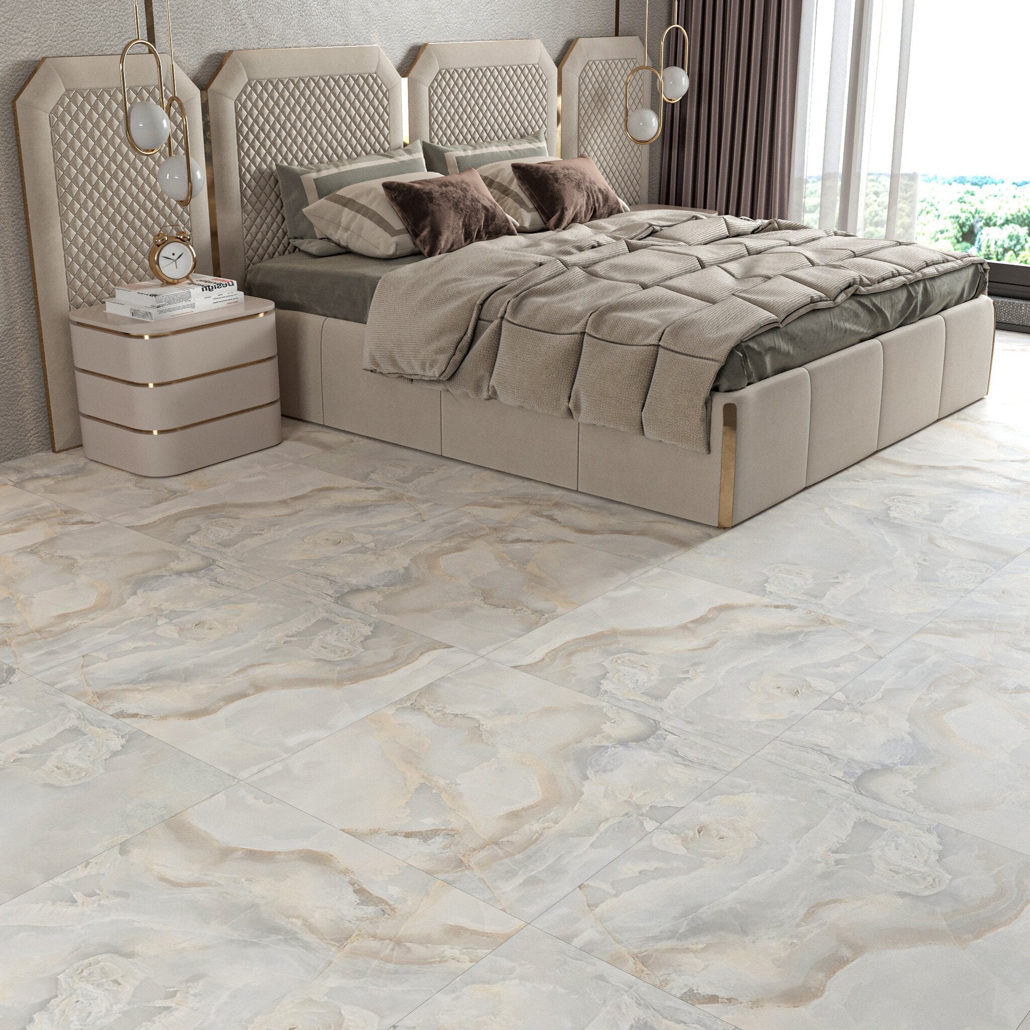 Ivory Onyx Grey Wall and Floor Tile 1200x600mm - Luxury Tiles UK