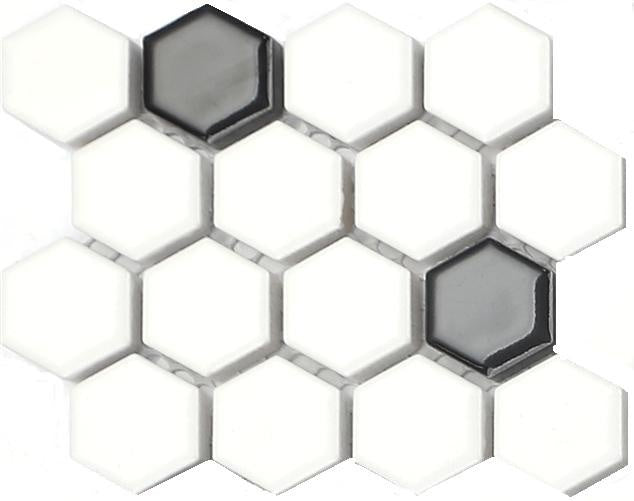 Carmen Black and White Hexagonal Mosaic Tile 270x310mm