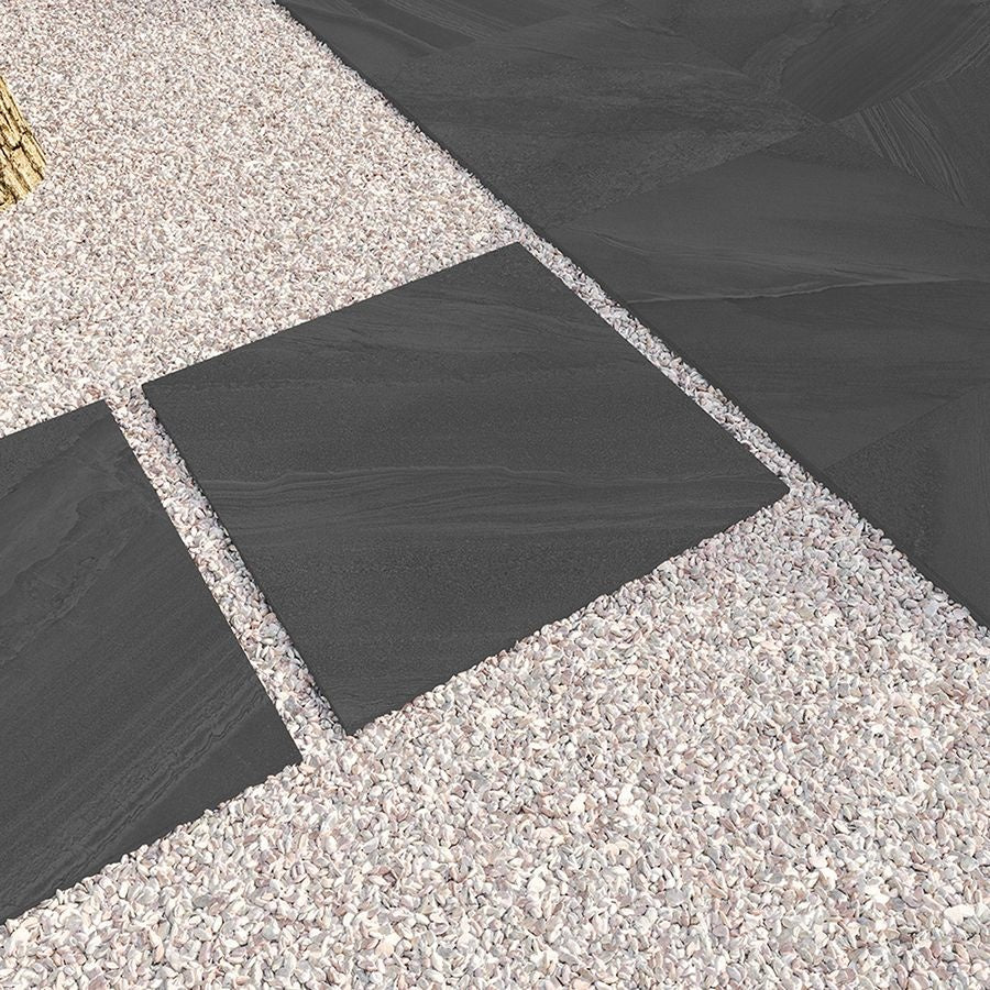Black Stone 20mm Outdoor Porcelain Tile 600x600mm - Luxury Tiles UK