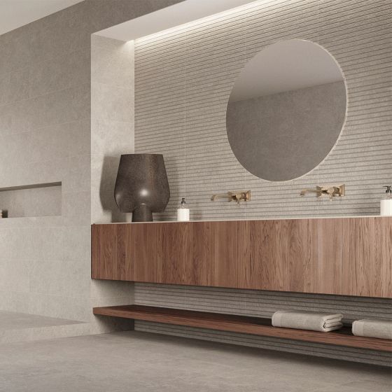 Orange Capital Grey Matt Stone Effect Porcelain Feature Wall Tile - 600mm x 300mm - Luxury Tiles UK