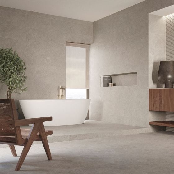 Orange Capital Grey Matt Stone Effect Porcelain Wall & Floor Tile - 600mm x 300mm - Luxury Tiles UK