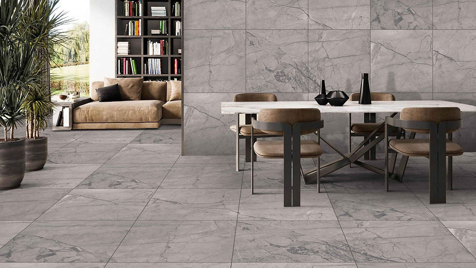 Veins Grey Matt Marble Effect  600x600mm Tile - Luxury Tiles UK