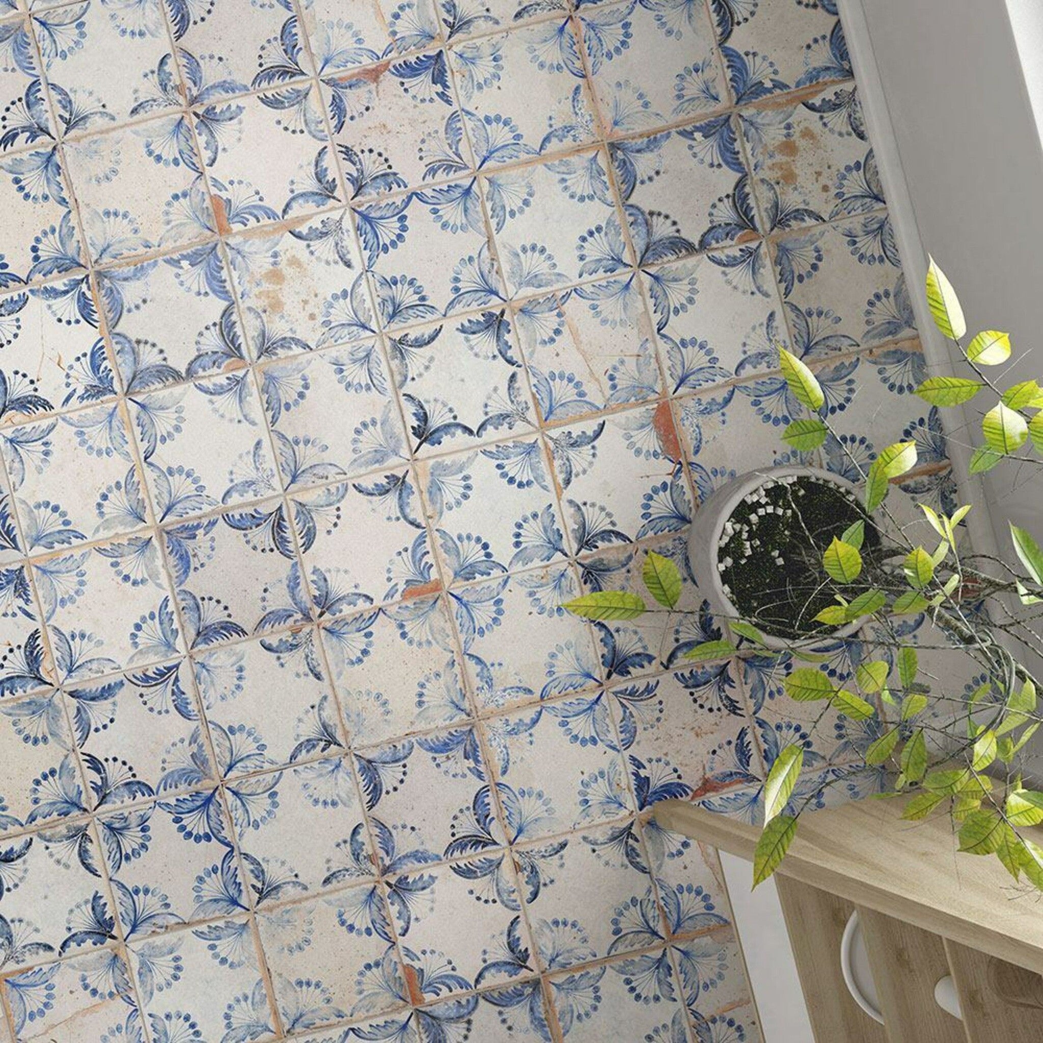 Verini Floral Indigo Vintage Pattern Tile 330x330mm - Luxury Tiles UK