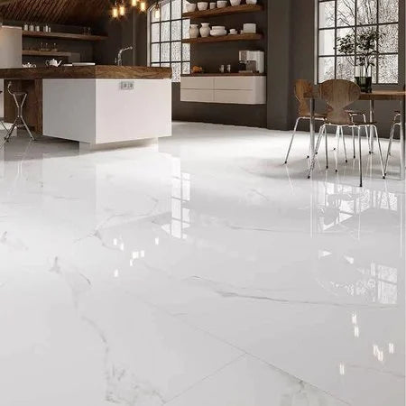 Carrara Marble Effect Gloss Tile 100x100cm - Luxury Tiles UK