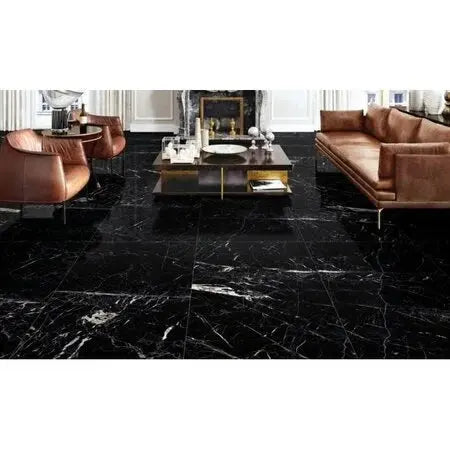 White Gold & Onyx Black | Marble stone effect Wall and floor Tile | 60x60cm - Luxury Tiles UK