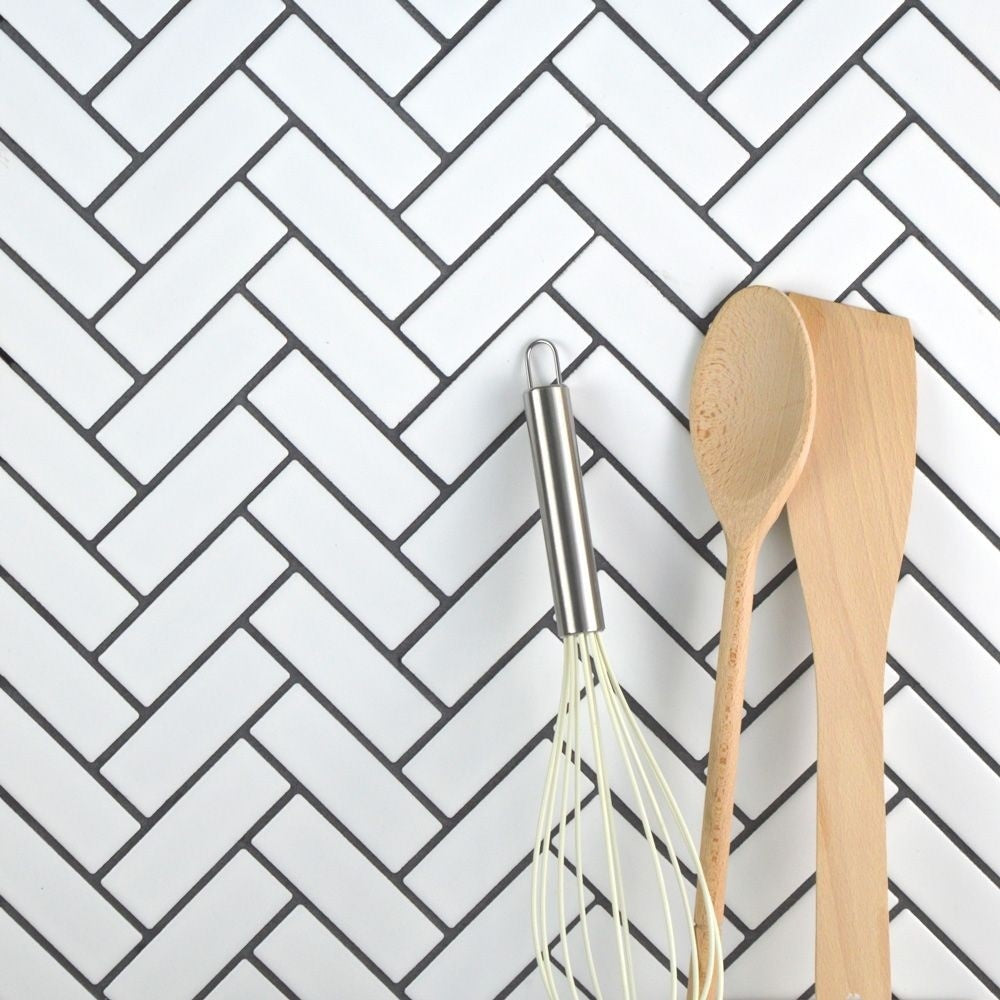 Matt White Herringbone Wall and Floor Mosaic Tile - Luxury Tiles UK