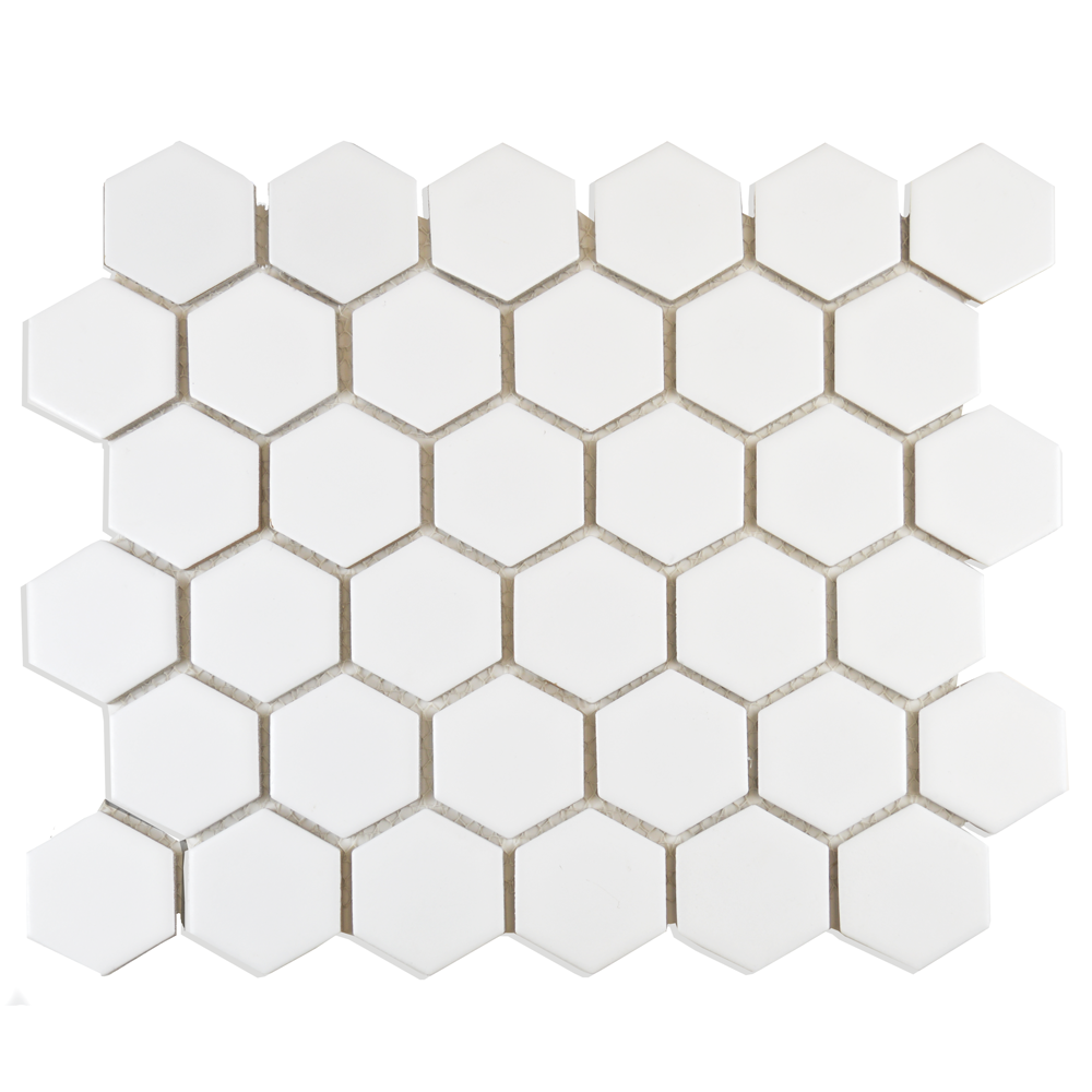 Gloss White Hexagon Porcelain Mosaic Tile - Luxury Tiles UK