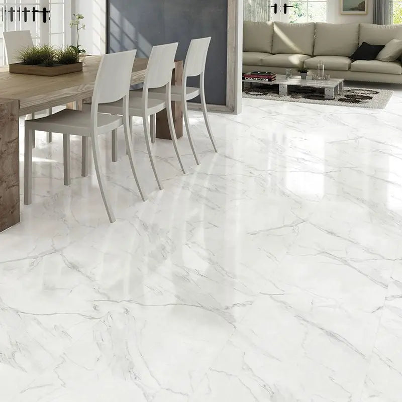 Blanco Carrara Marble Effect Gloss Ceramic Floor 450 x 450 Tile - Luxury Tiles UK