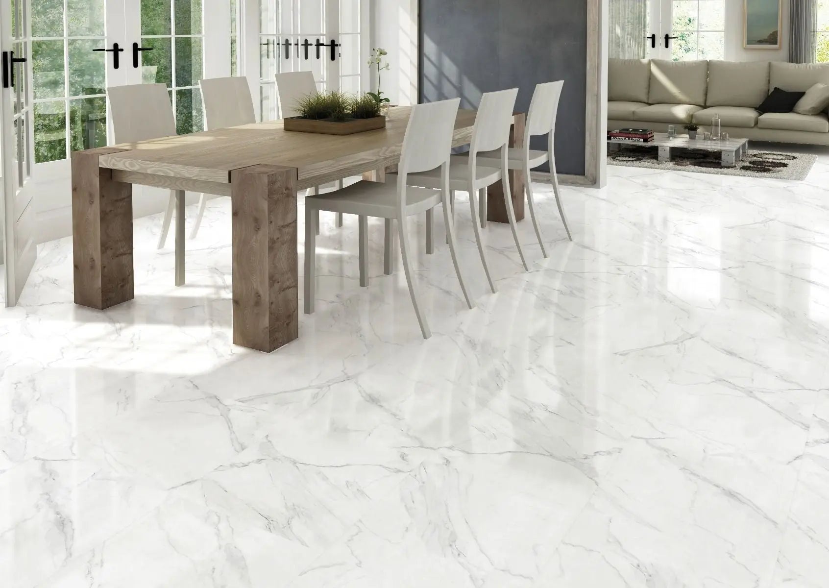Carrara Marble Floor AquaLuxe Tile Stickdown LVT Floorinng White