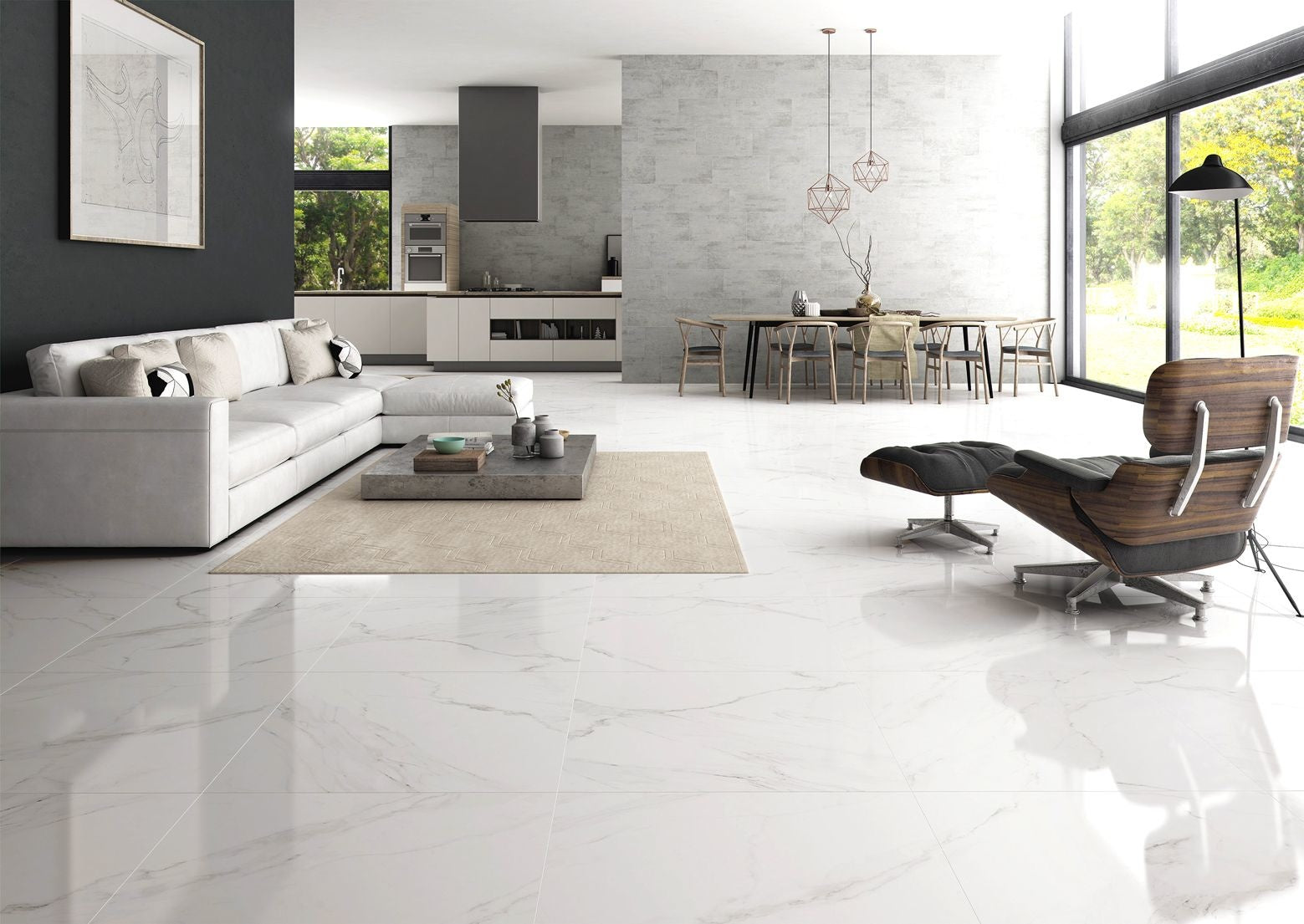 Carrara Marble Effect Gloss 80x80cm Tile - Luxury Tiles UK