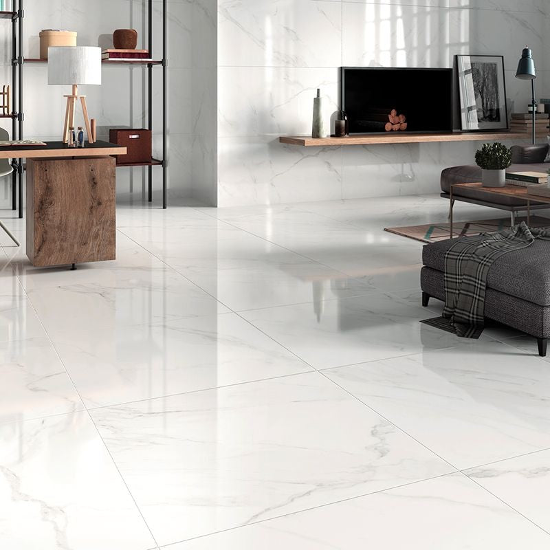 Carrara Marble Effect Gloss 80x80cm Tile - Luxury Tiles UK