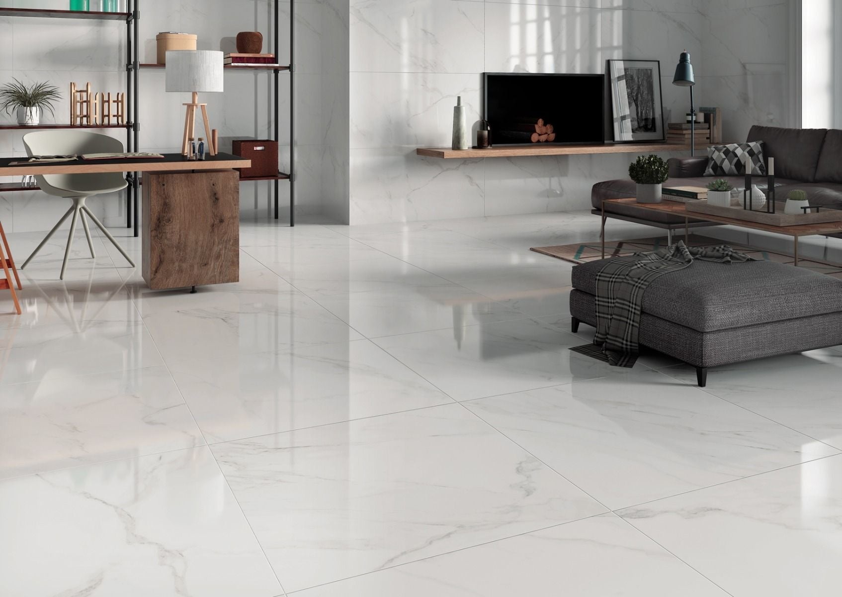 Carrara Marble Effect Gloss 80x80cm Tile - Luxury Tiles UK