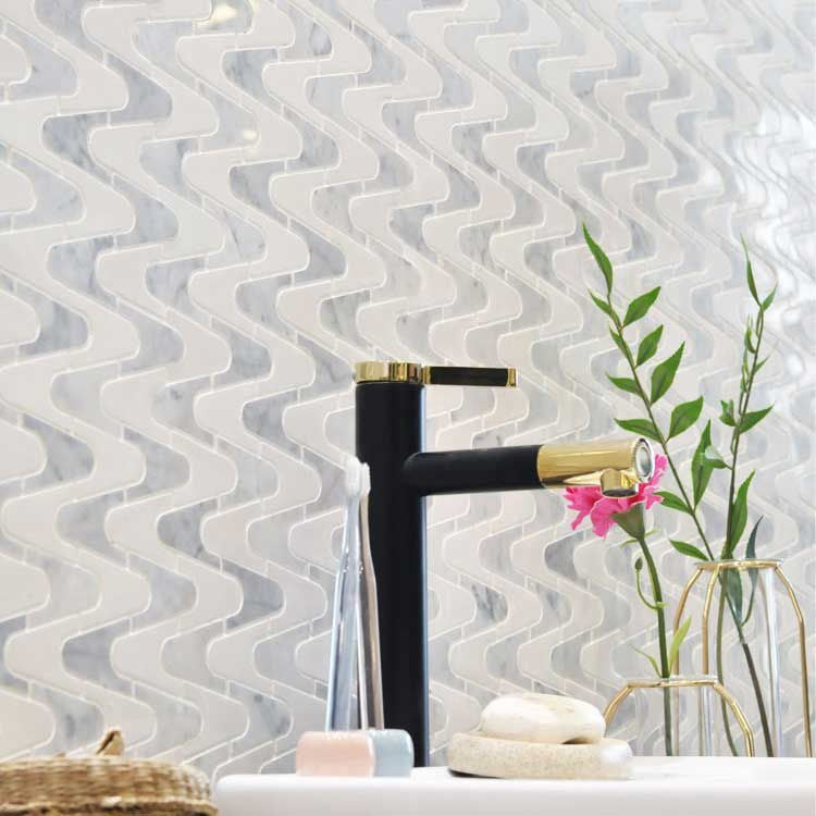 White Ocean Wave Marble Mosaic Wall and Floor Tile 280x262mm - Luxury Tiles UK