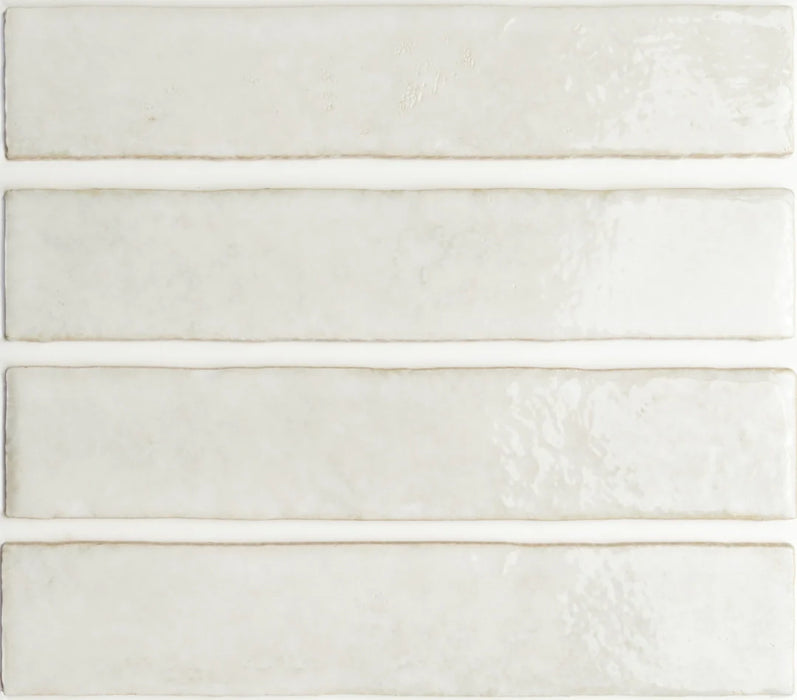 Blanco Handmade Zellige Brick Tile 5x25cm – Gloss White Moroccan Ceramic Wall Tile - Luxury Tiles UK
