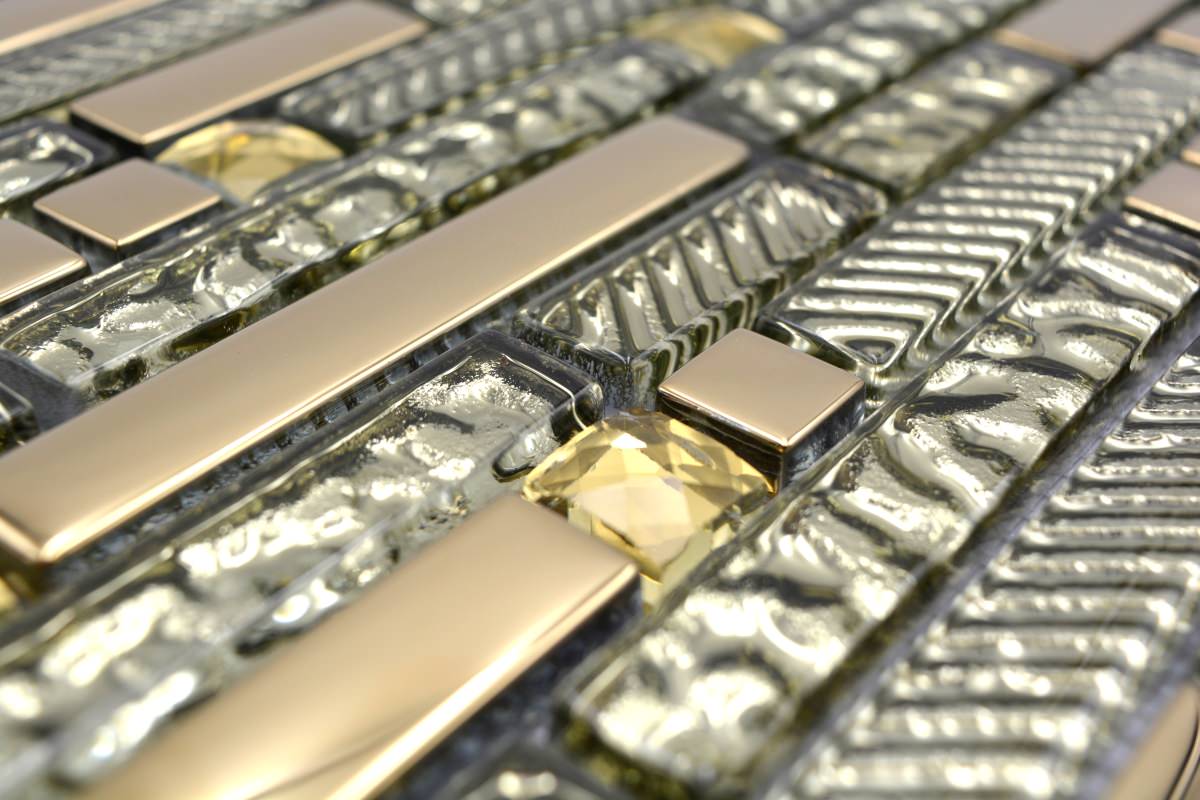 Chiara Gold Glass Mosaic Tile 31x34cm - Luxury Tiles UK