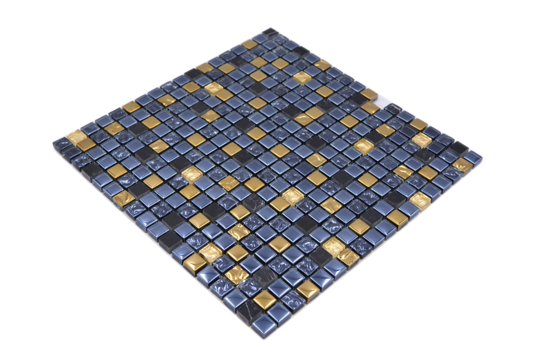 Midnight Sands Glass Natural Stone Mosaic Tile Black Gold - Luxury Tiles UK