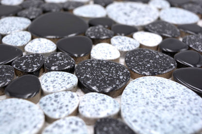 Pebble Black Crystal Ceramic Mosaic Tile 30x30cm