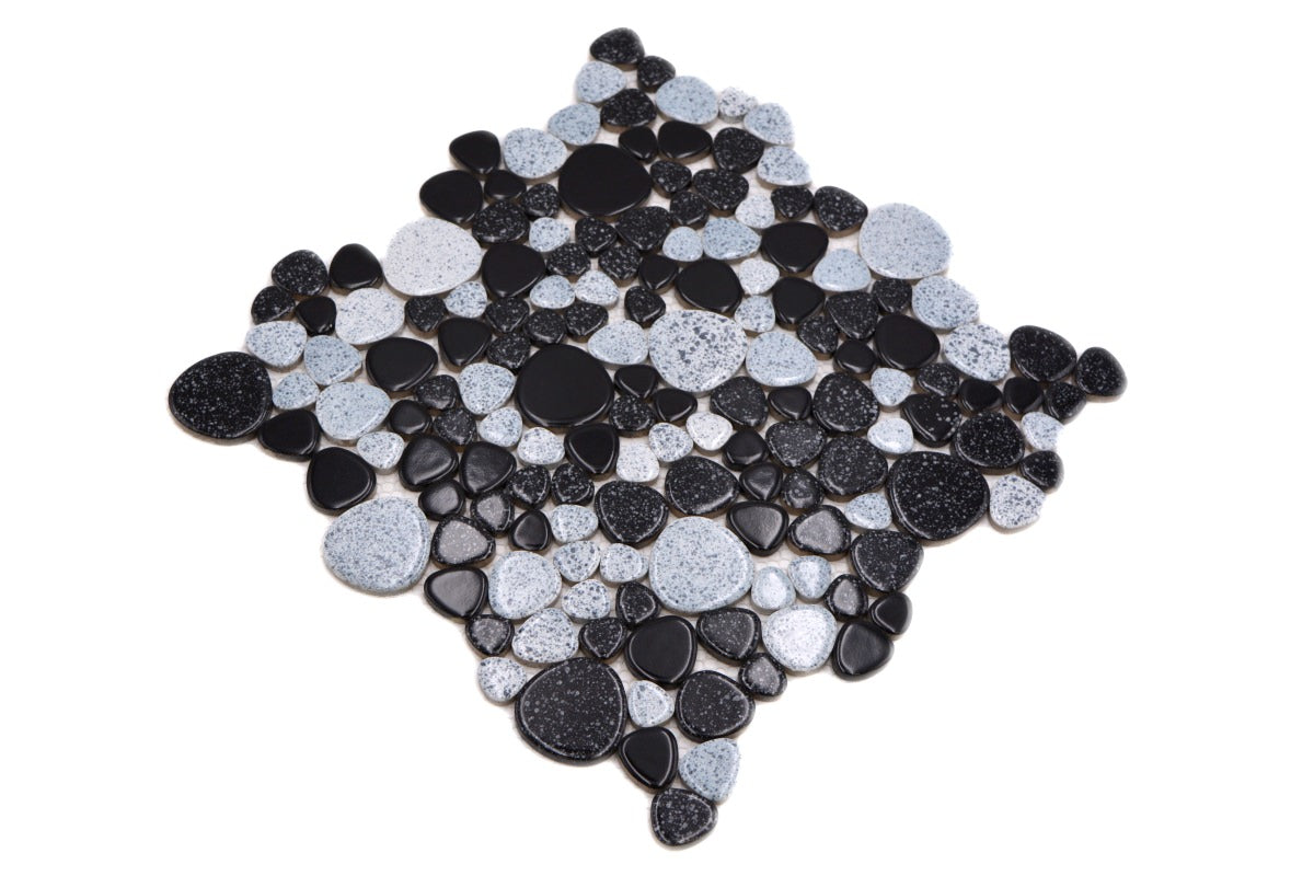 Pebble Black Crystal Ceramic Mosaic Tile 30x30cm