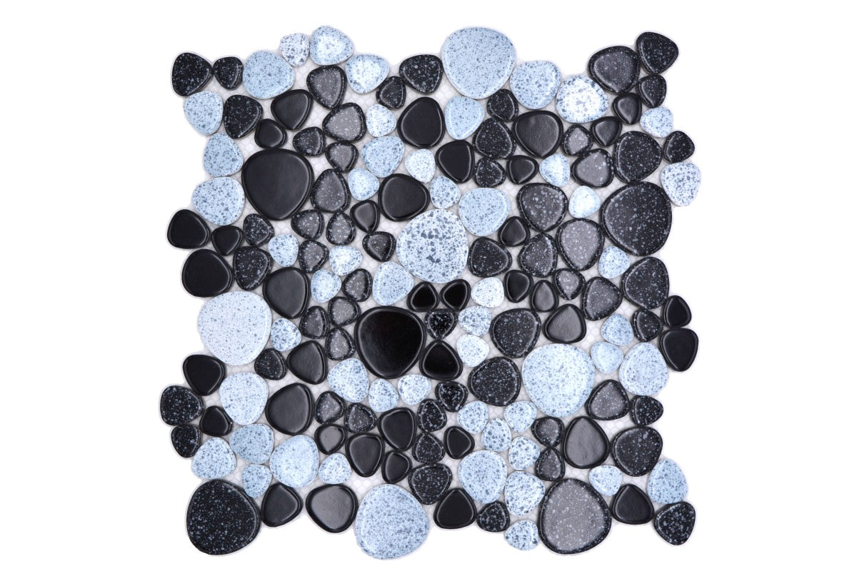 Pebble Black Crystal Ceramic Mosaic Tile 30x30cm - Luxury Tiles UK