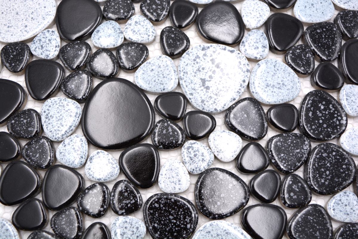 Pebble Black Crystal Ceramic Mosaic Tile 30x30cm