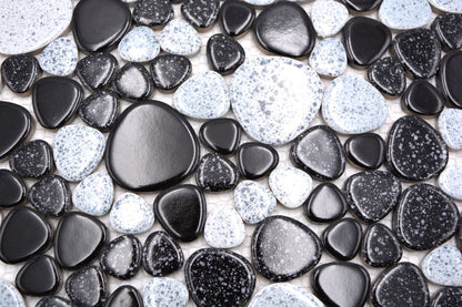 Pebble Black Crystal Ceramic Mosaic Tile 30x30cm